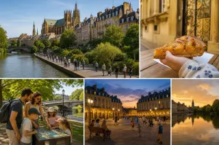 Families enjoy Metz with children, featuring cityscape, parks, local food, and lively scenes in authentic warm tones.